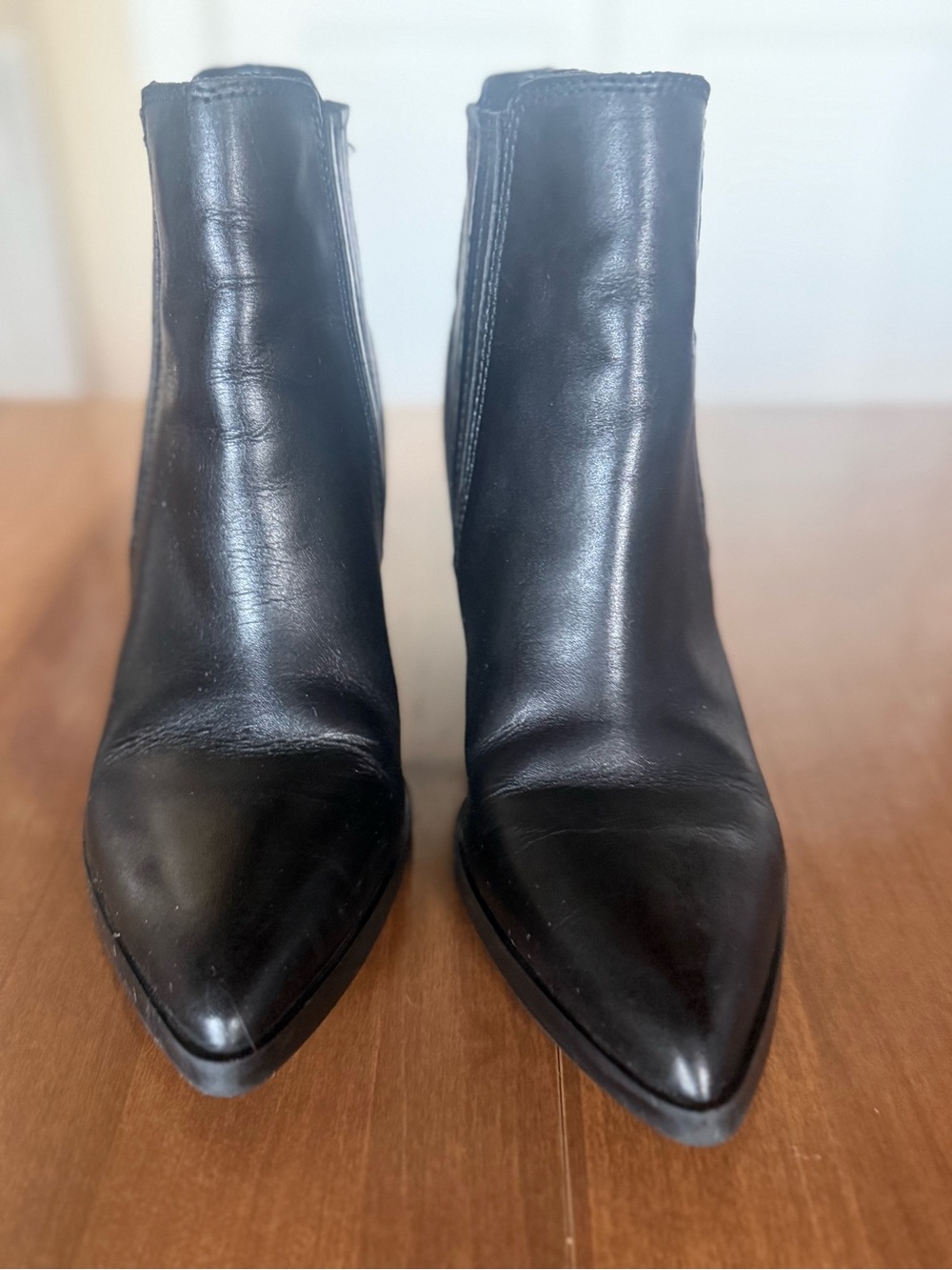 🍂 Marc Fisher Black Leather Pointed-Toe Chelsea Boots — Chunky Block Heel